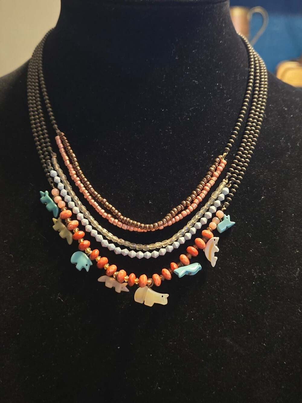 Avon Multi Strand Beaded Necklace Safari Animal Charms